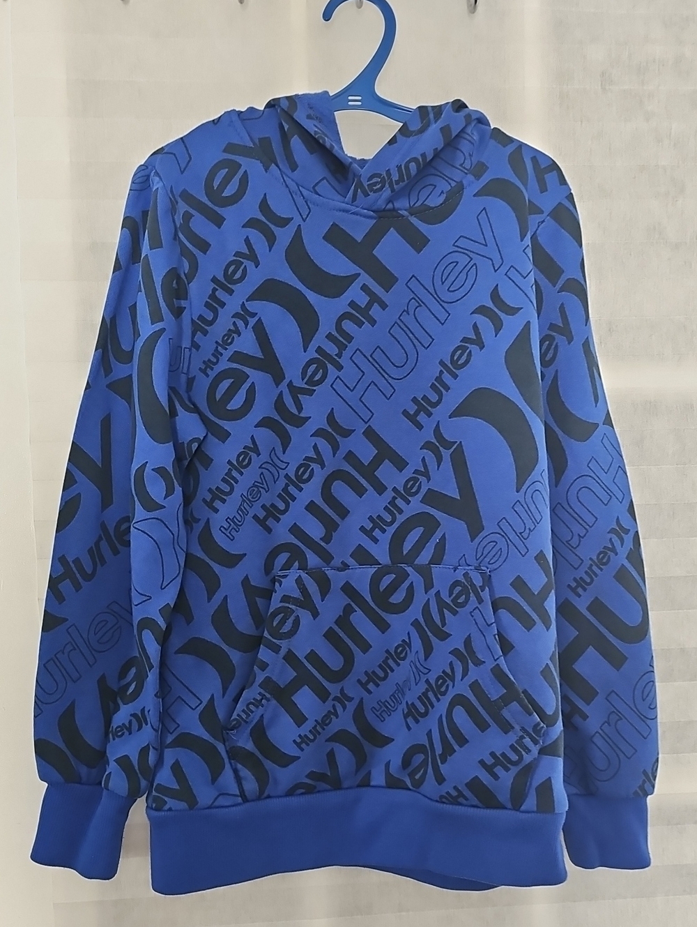 Hurley Blue Hoodie with Black All-Over Logo Print